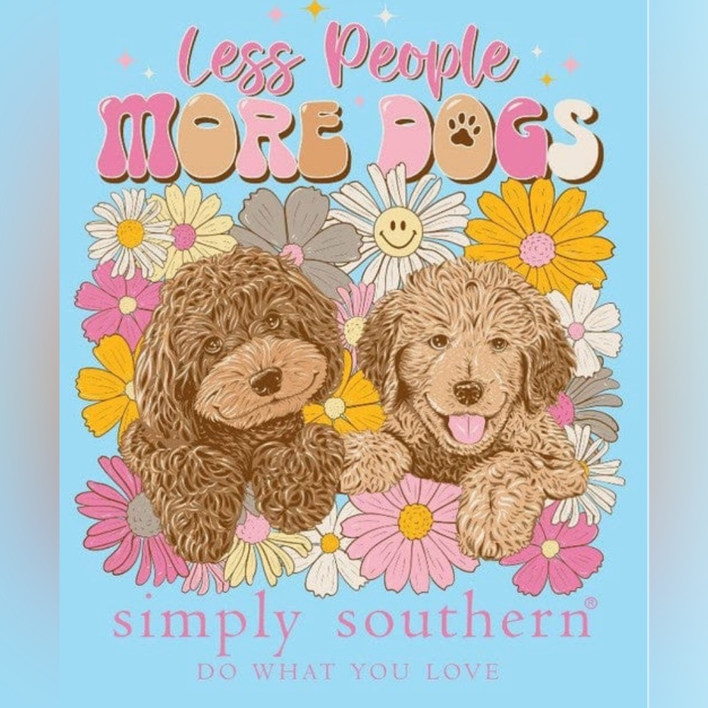 NWT Simply Southern Long Sleeve Tee Less People More Dogs Blue Pink Size XL